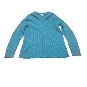 J Jill M Teal Ribbed Sweater Johnny Drop Collar Cotton Pullover